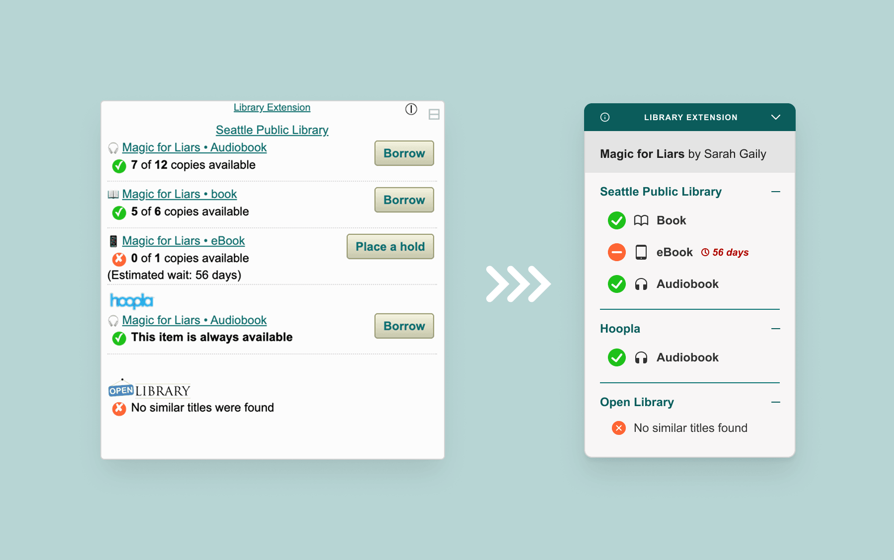 comparison of existing extension UI and redesign