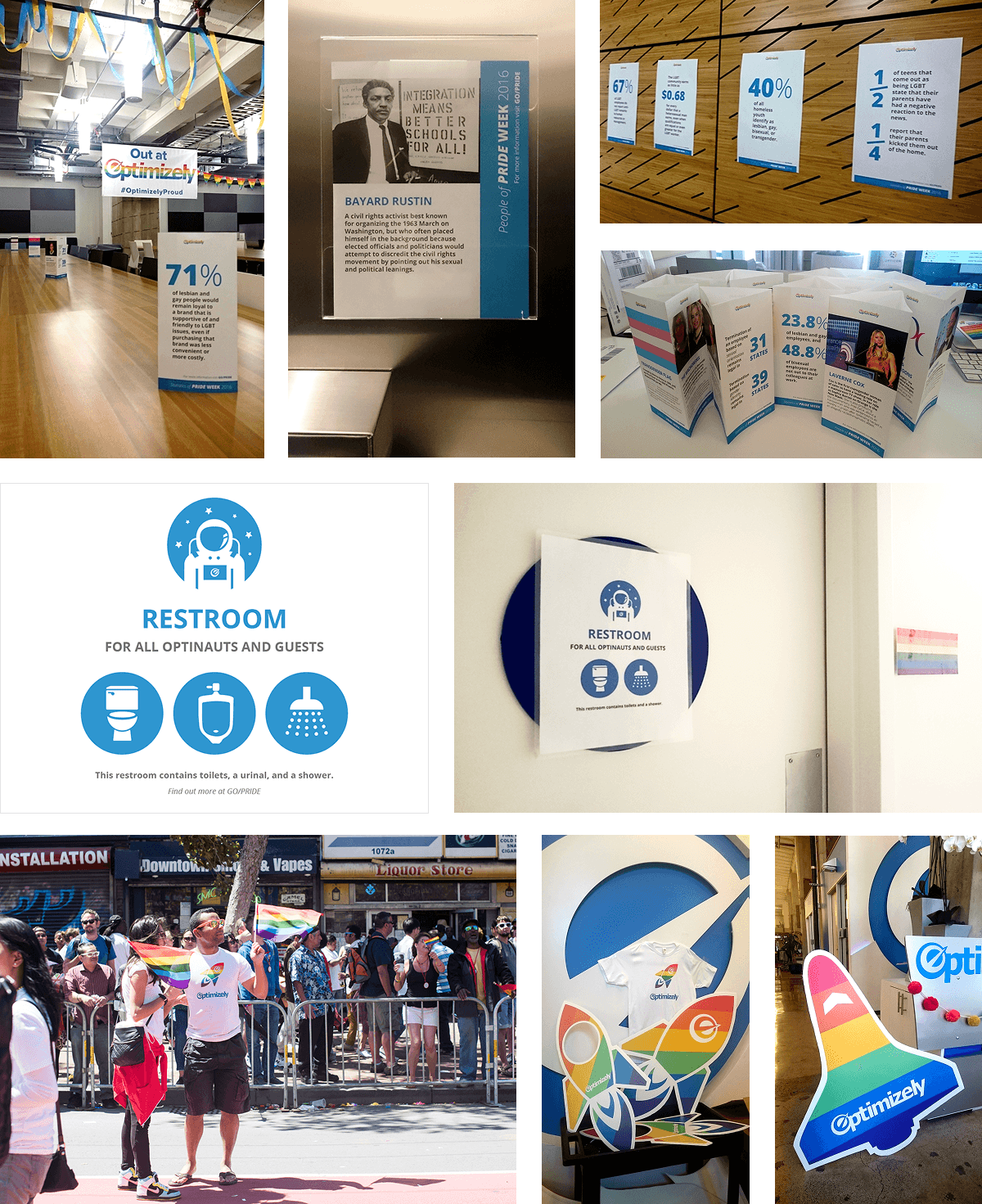 print materials displayed in the office, and photo at pride week