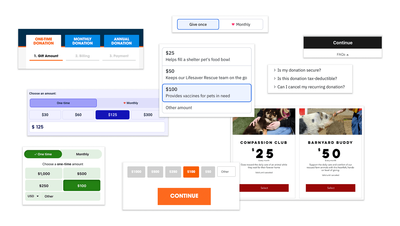 screenshots of other donation page elements